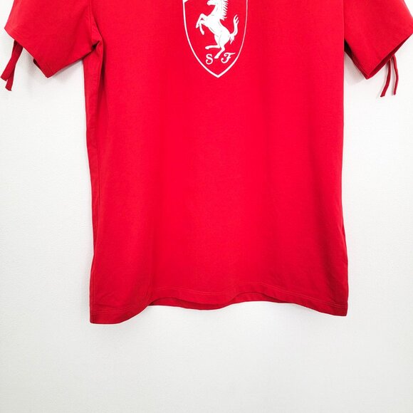 Ferrari Designer Logo Ruched T-Shirt Red Medium - Picture 4 of 5